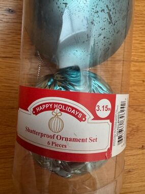 Happy Holidays Teal Blue Shatterproof Christmas Ornaments Set of 6 | 3.15 In